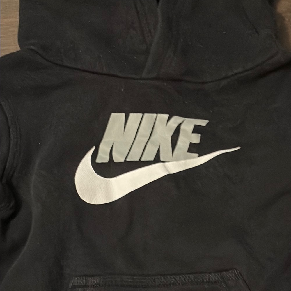 4/$20 Nike logo  Kids Black Hoodie sweater size 24 months, pocket - Picture 2 of 7